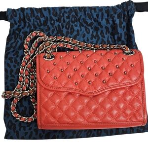 Rebecca Minkoff Red Studded Quilted Chain Adjustable Strap Crossbody Flap Bag